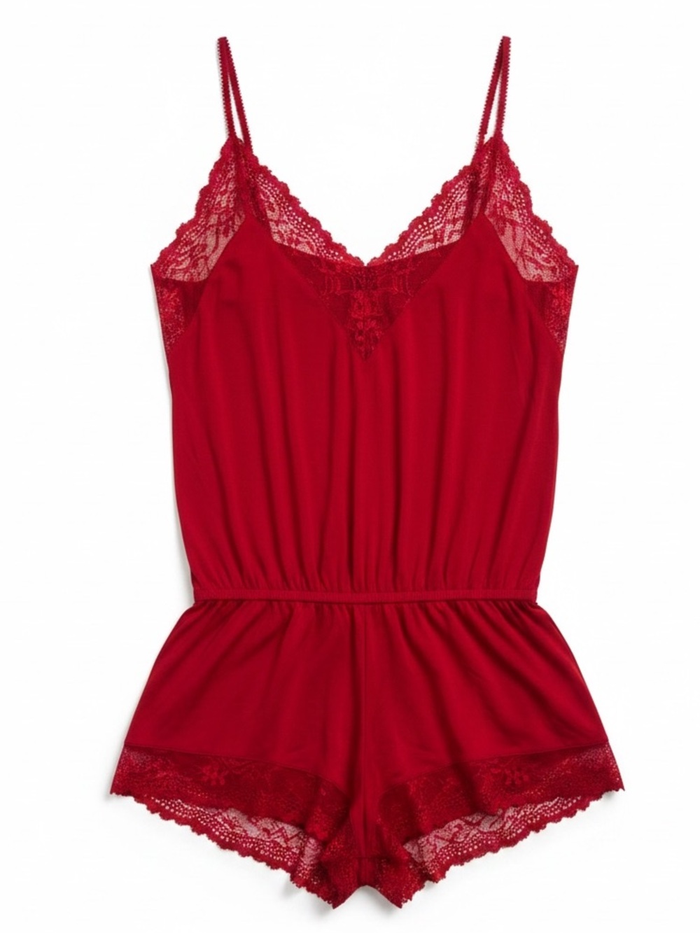 Eberjey Red Lace Trim Romper Teddy Sleepwear Size Small